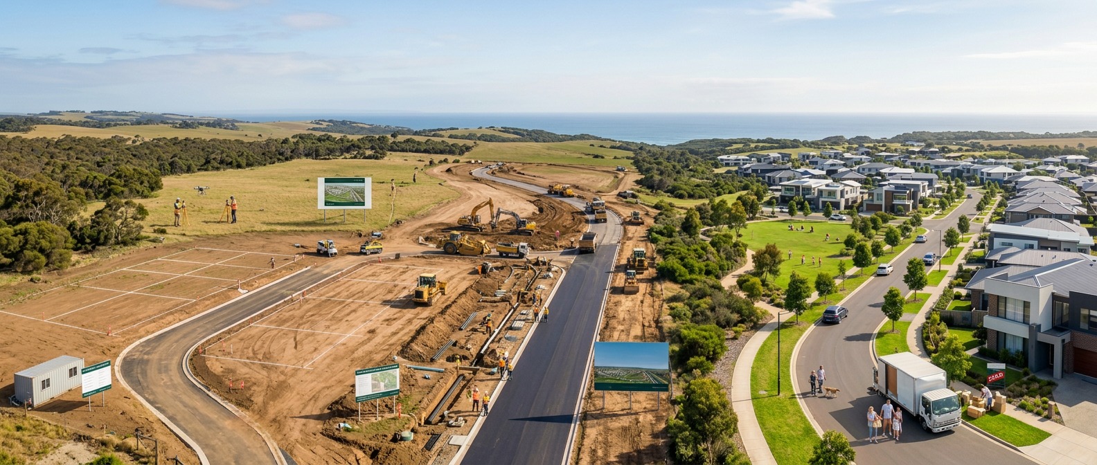 Raw land transformed into a completed estate